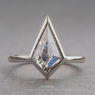 2.04 Carat Salt and Pepper Kite Diamond Engagement Ring, Bezel Jane Setting, Point No Point Studio. Available in a variety of metal types. Eco-friendly, Recycled Metals, Conflict Free.
