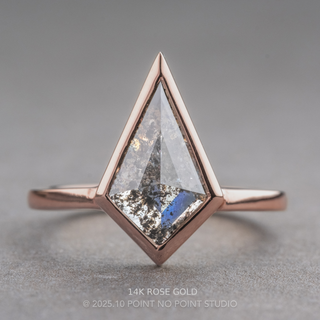 2.04 Carat Salt and Pepper Kite Diamond Engagement Ring, Bezel Jane Setting, Point No Point Studio. Available in a variety of metal types. Eco-friendly, Recycled Metals, Conflict Free.