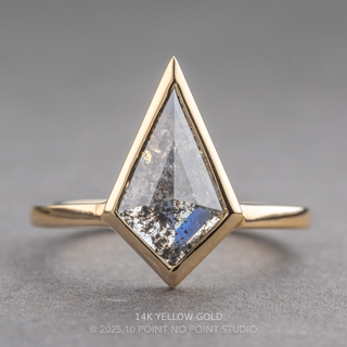 2.04 Carat Salt and Pepper Kite Diamond Engagement Ring, Bezel Jane Setting, Point No Point Studio. Available in a variety of metal types. Eco-friendly, Recycled Metals, Conflict Free.