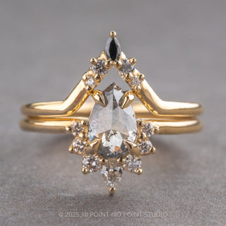 1.16 Carat Salt and Pepper Pear Diamond Engagement Ring, Ava Setting, 14K Yellow Gold