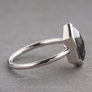 2.26 Carat Black Speckled Hexagon Diamond Engagement Ring, Bezel Jane Setting, Platinum