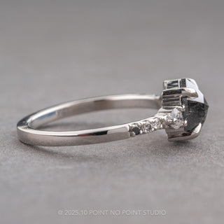 1.34 Carat Black Speckled Hexagon Diamond Engagement Ring, Ombre Eliza Setting, Platinum