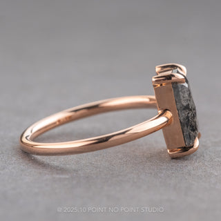 1.47 Carat Black Speckled Emerald Shaped Diamond Engagement Ring, Jane Setting, 14k Rose Gold