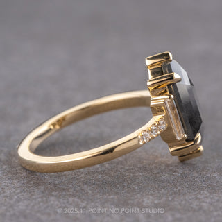 1.94 Carat Black Speckled Hexagon Diamond Engagement Ring, Eliza Setting, 14K Yellow Gold