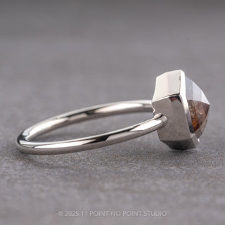 1.40 Carat Black Speckled Hexagon Diamond Engagement Ring, Bezel Jane Setting, Platinum