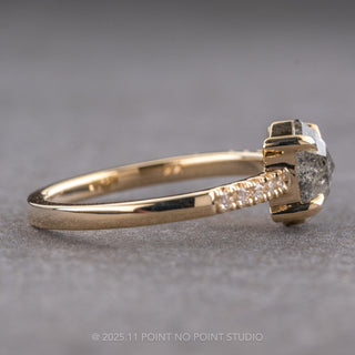 1.26 Carat Salt and Pepper Hexagon Diamond Engagement Ring, Jules Setting, 14K Yellow Gold