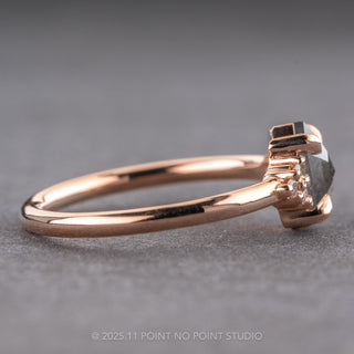 .82 Carat Salt and Pepper Hexagon Diamond Engagement Ring, Quinn Setting, 14K Rose Gold