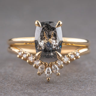 1.74 Carat Salt and Pepper Elongated Cushion Diamond Engagement Ring, Basket Jane Setting, 14K Yellow Gold