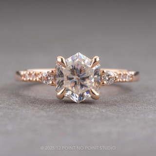 1.50 Carat Hexagon Moissanite Engagement Ring, Eliza Setting, 14k Rose Gold
