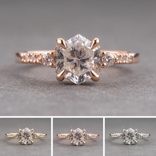 1.50 Carat Hexagon Moissanite Engagement Ring, Eliza Setting, 14k Rose Gold