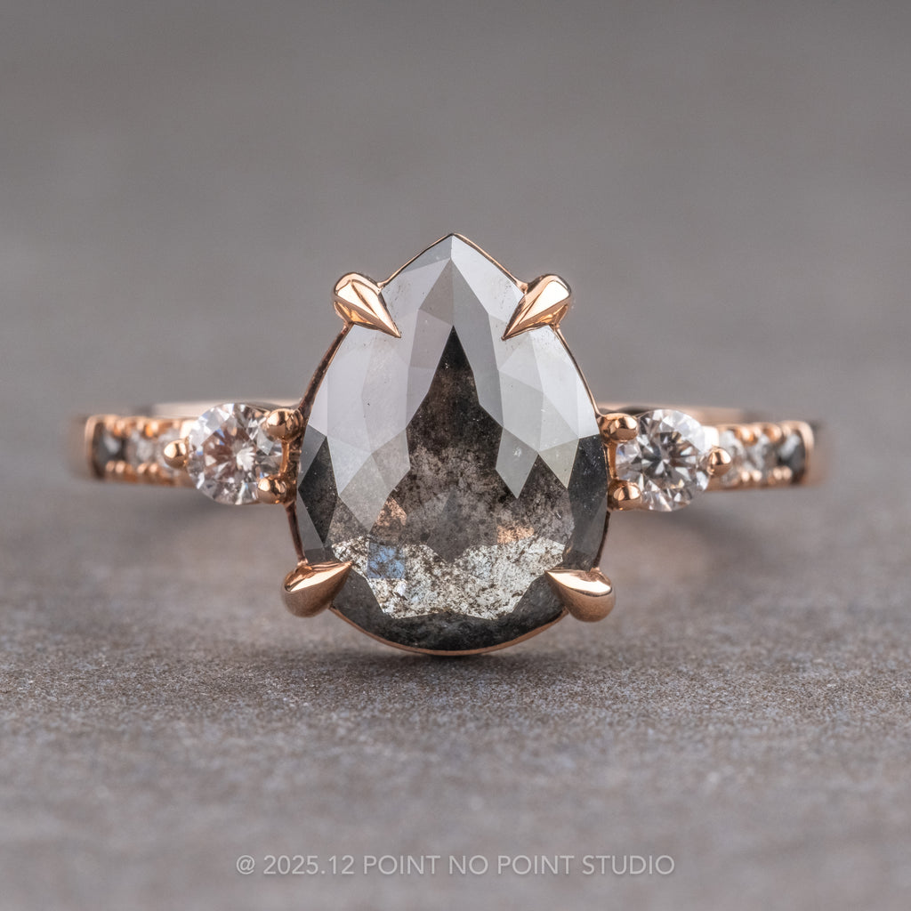 Black Speckled Diamond Engagement Ring, Point No Point Studio