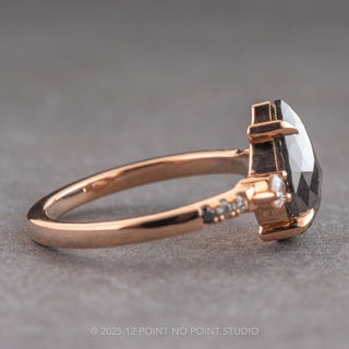2.62 Carat Black Speckled Pear Diamond Engagement Ring, Ombre Eliza Setting, 14K Rose Gold
