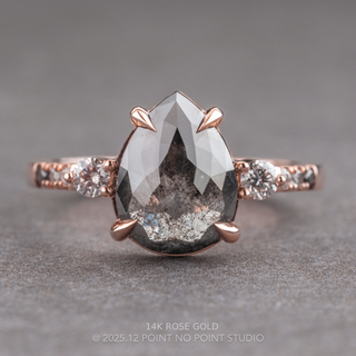 2.59 Carat Black Salt and Pepper Pear Diamond Engagement Ring, Ombre Eliza Setting