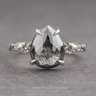 2.59 Carat Black Salt and Pepper Pear Diamond Engagement Ring, Ombre Eliza Setting