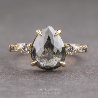 2.59 Carat Black Salt and Pepper Pear Diamond Engagement Ring, Ombre Eliza Setting