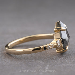 2.42 Carat Black Speckled Pear Diamond Engagement Ring, Ombre Eliza Setting, 14K Yellow Gold