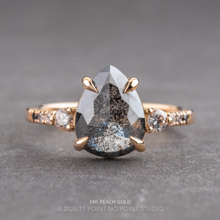 2.39 Carat Black Salt and Pepper Pear Diamond Engagement Ring, Ombre Eliza Setting