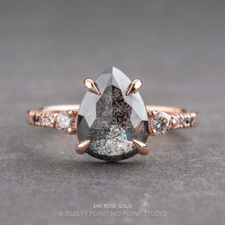 2.39 Carat Black Salt and Pepper Pear Diamond Engagement Ring, Ombre Eliza Setting