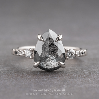 2.39 Carat Black Salt and Pepper Pear Diamond Engagement Ring, Ombre Eliza Setting