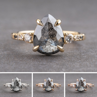 2.39 Carat Black Salt and Pepper Pear Diamond Engagement Ring, Ombre Eliza Setting
