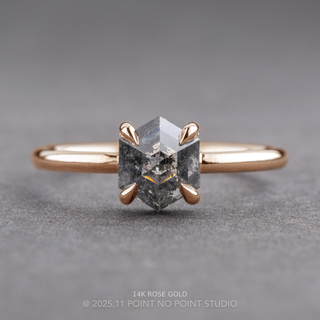 1.27 Carat Canadian Salt and Pepper Hexagon Diamond Engagement Ring, Jane Setting