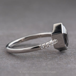 1.66 Carat Black Speckled Hexagon Diamond Engagement Ring, Bezel Jules Setting, Platinum
