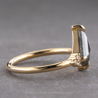 1.40 Carat Black Speckled Kite Diamond Engagement Ring, Quinn Setting, 14k Yellow Gold