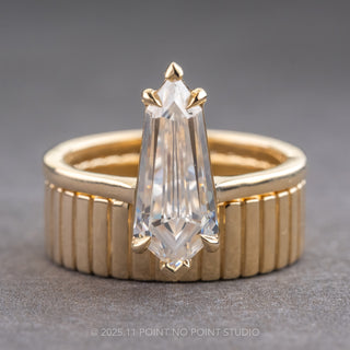 2.23 Carat Elongated Shield Moissanite Engagement Ring, Lark Setting, 14k Yellow Gold