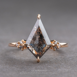 2.23 Carat Black Salt and Pepper Kite Diamond Engagement Ring, Ombre Quinn Setting, Point No Point Studio. Available in a variety of metal types. Eco-friendly, Recycled Metals, Conflict Free.