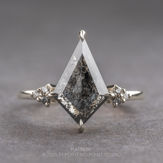 2.23 Carat Black Salt and Pepper Kite Diamond Engagement Ring, Ombre Quinn Setting, Point No Point Studio. Available in a variety of metal types. Eco-friendly, Recycled Metals, Conflict Free.