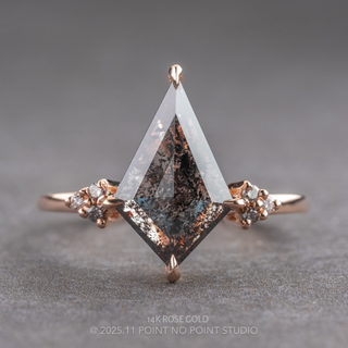 2.23 Carat Black Salt and Pepper Kite Diamond Engagement Ring, Ombre Quinn Setting, Point No Point Studio. Available in a variety of metal types. Eco-friendly, Recycled Metals, Conflict Free.