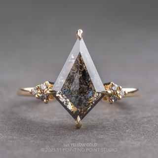 2.23 Carat Black Salt and Pepper Kite Diamond Engagement Ring, Ombre Quinn Setting, Point No Point Studio. Available in a variety of metal types. Eco-friendly, Recycled Metals, Conflict Free.