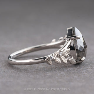 2.31 Carat Black Speckled Pear Diamond Engagement Ring, Magnolia Setting, Platinum
