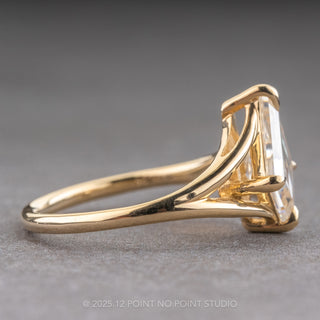 1.58 Carat Kite Moissanite Engagement Ring, Split Shank Jane Setting, 14k Yellow Gold