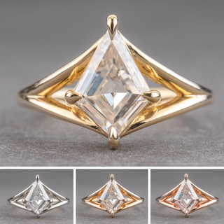 Kite Moissanite Engagement Ring, Split Shank Jane Setting