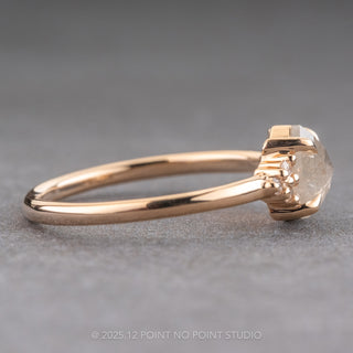 1.13 Carat Icy White Hexagon Diamond Engagement Ring, Quinn Setting, 14K Peach Gold