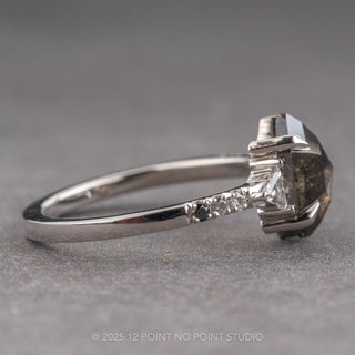 1.71 Carat Black Speckled Hexagon Diamond Engagement Ring, Ombre Eliza Setting, Platinum