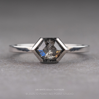 1.17 Carat Black Salt and Pepper Hexagon Diamond Engagement Ring, Charlize Setting