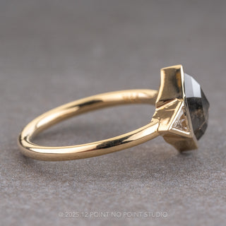 1.55 Carat Black Speckled Hexagon Diamond Engagement Ring, Bezel Zoe Setting, 14K Yellow Gold