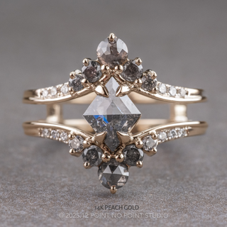 1.23 Carat Salt and Pepper Lozenge Diamond Engagement Ring, Empress Setting, Point No Point Studio. Available in a variety of metal types. Eco-friendly, Recycled Metals, Conflict Free.