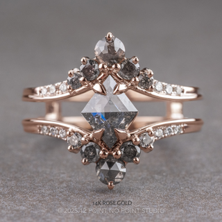 1.23 Carat Salt and Pepper Lozenge Diamond Engagement Ring, Empress Setting, Point No Point Studio. Available in a variety of metal types. Eco-friendly, Recycled Metals, Conflict Free.