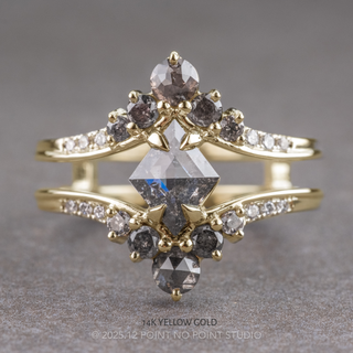 1.23 Carat Salt and Pepper Lozenge Diamond Engagement Ring, Empress Setting, Point No Point Studio. Available in a variety of metal types. Eco-friendly, Recycled Metals, Conflict Free.