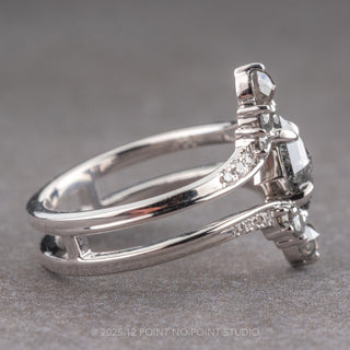 1.17 Carat Black Speckled Lozenge Diamond Engagement Ring, Empress Setting, 14k White Gold