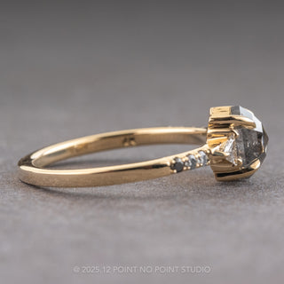 1.31 Carat Salt and Pepper Hexagon Diamond Engagement Ring, Ombre Eliza Setting, 14K Yellow Gold
