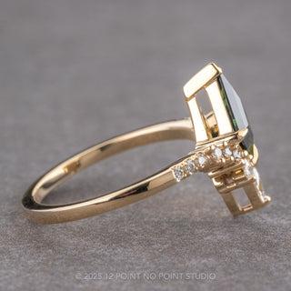 1.26 Carat Green Kite Sapphire and Diamond Engagement Ring, Willa Setting, 14K Yellow Gold