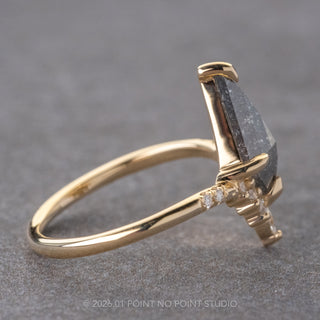 1.24 Carat Salt and Pepper Kite Diamond Engagement Ring, Flora Setting, 14k Yellow Gold