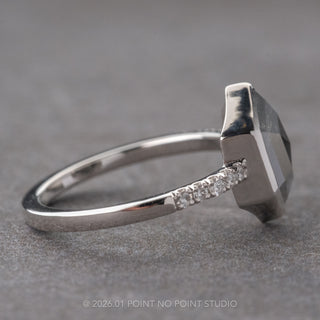 1.74 Carat Black Speckled Hexagon Diamond Engagement Ring, Bezel Jules Setting, Platinum