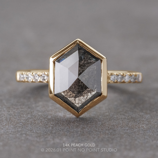 1.94 Carat Black Hexagon Diamond Engagement Ring, Bezel Jules Setting