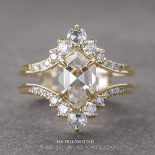2.01 Carat Hexagon Moissanite and Diamond Engagement Ring, Empress Setting