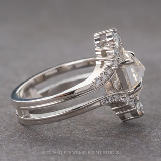 2.01 Carat Hexagon Moissanite and Diamond Engagement Ring, Empress Setting, Platinum